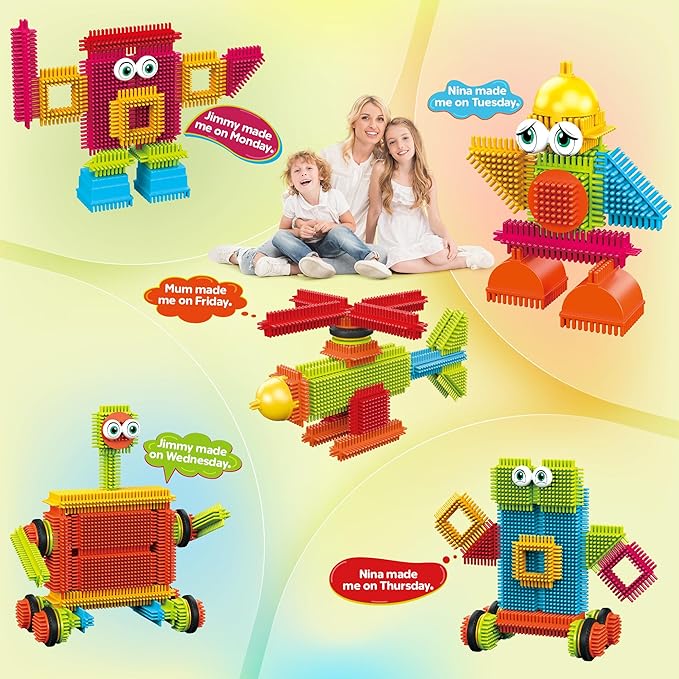 Contixo 244 pcs Bristle Shape 3D STEM Building Toys, Construction Learning Stacking Educational Block, Creativity Beyond Imagination, Inspirational, Safe & Durable, Recreational Toy for Kids Ages 3-8