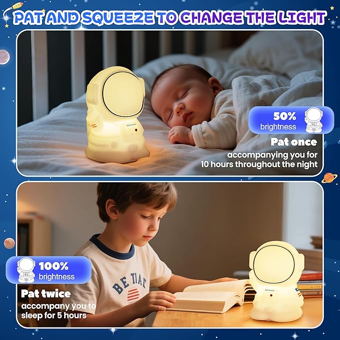 Night Light for Kids, Rechargeable Dimmable Silicone LED Nightlight with 7 Colors, Baby Nursery Night Lamp, Touch Squishy Lamp, Cute Gifts for Girls, Boys, Toddler Room Decor, Astronaut