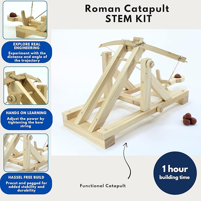 Pathfinders Stem Kits Roman Catapult – Ancient Siege Engine Series | STEM Educational Wooden Kit for Kids & Adults | Build & Launch Model