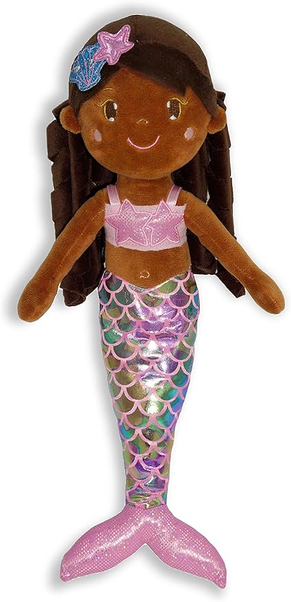 June Garden 15.5" Sparkly Mermaid Layla - Soft Mermaid Plush Stuffed Doll Gift for Toddler Girls