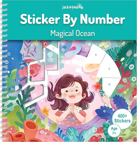 jackinthebox Sticker by Number Book Ocean Theme, 12 Scenes Puzzle Paint by Sticker Book + Colouring Pages, Gifts for Birthday, Party Favour Toys for Girls, Arts & Crafts for Kids Age 7 8 9 10