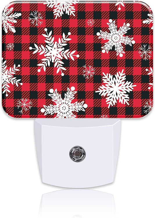 Christmas Snowflakes Night Light, Christmas Red Plaid Nightlight Plug into Wall with Dusk to Dawn Sensor for Kid Girls Boys Women Men Bedroom, Hallway, Kitchen, Bathroom, Stairs Decor