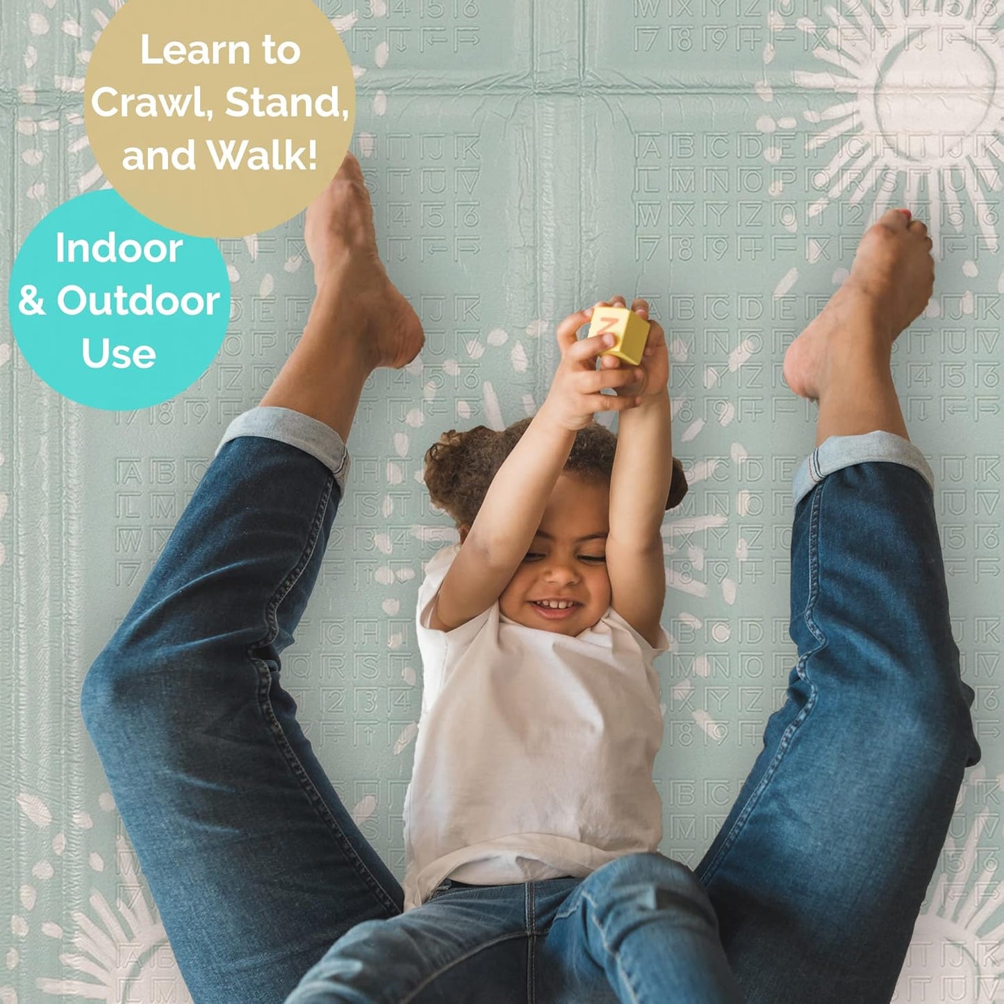 JumpOff Jo - Extra Large Waterproof Foam Padded Play Mat for Infants, Babies, Toddlers, Play Pens & Tummy Time, Foldable Activity Mat, 77 x 70 x 0.6 inches