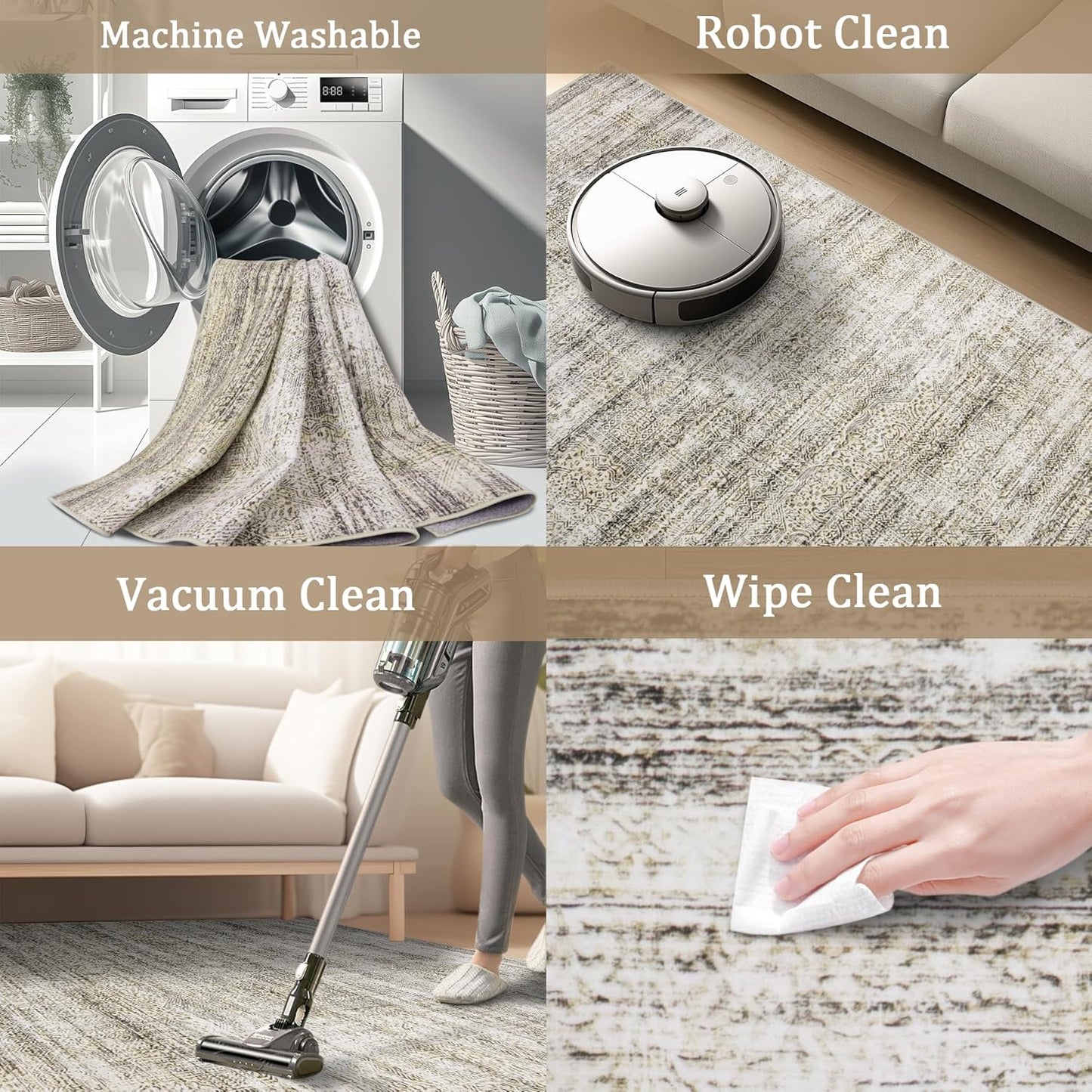 8x10 Area Rug Living Room Rugs - Washable Rug Large Modern Abstract Soft Thin Carpets Indoor Floor No Slip Vintage Carpet for Bedroom Under Dining Table Nursery Home Office Decor Nature