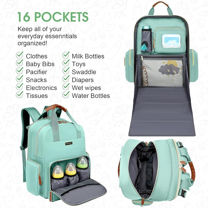 Diaper Bag Backpack with Changing Station, Baby Diaper Bag Organizer for Moms Dads Large Baby Changing Bags