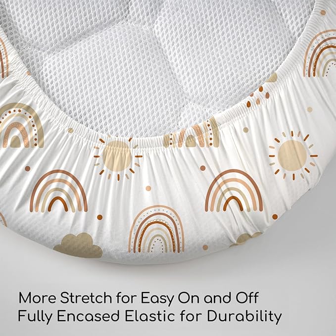 Baby Bassinet Sheets Girl Unisex - 3 Pack Safe Cradle Sheets Universal for Hourglass, Oval Rectangle Bassinet Mattresses (32" x 16") Cloud Rainbow