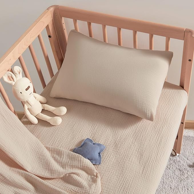 JELLYMONI 2 Pack Muslin Toddler Pillowcase for 13x18 Pillow, 100% Cotton Baby Pillow Case Cover for Bed, Toddler Cot and Travel, Soft & Breathable Baby Kids Envelope Pillowcase, No Pillow