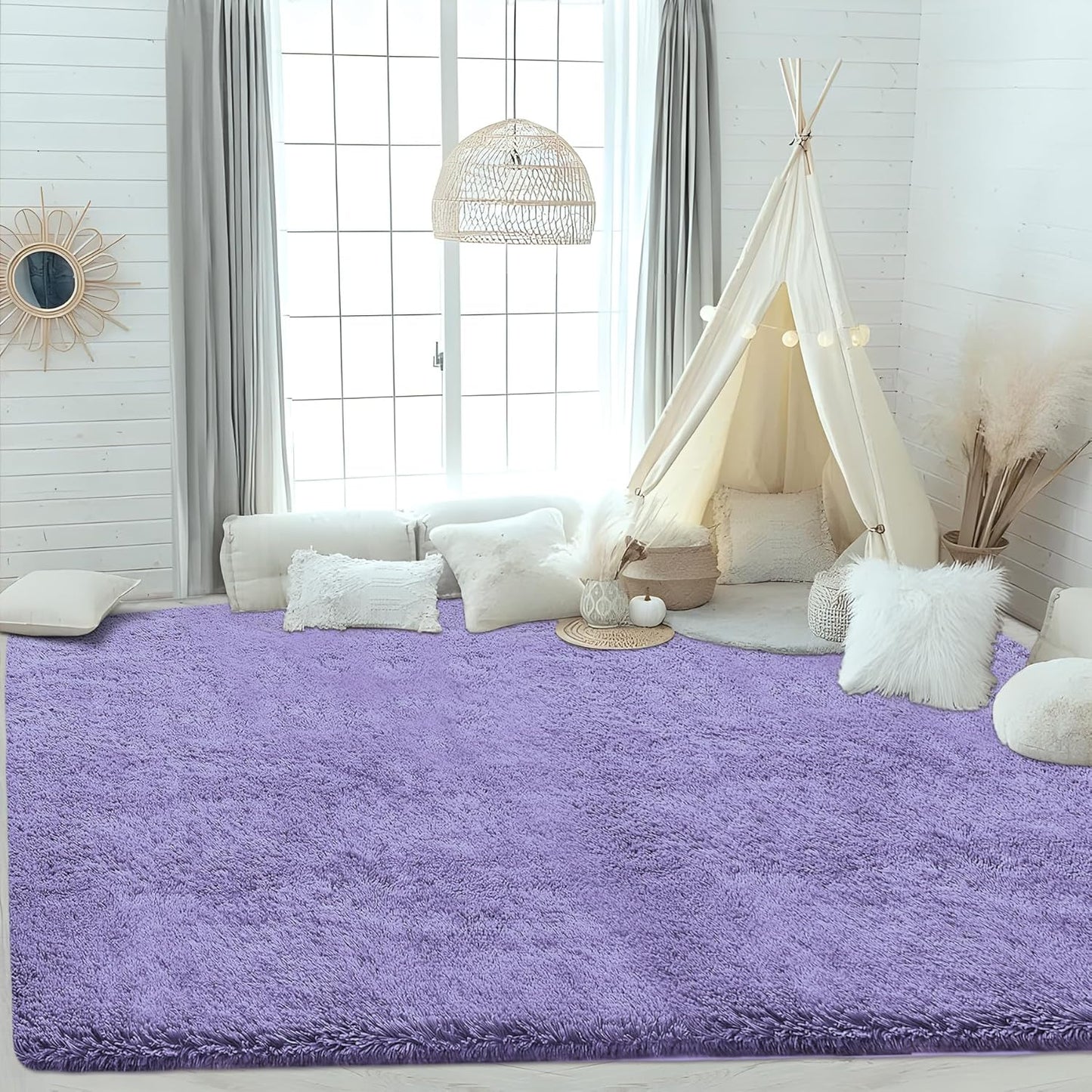 4x6 Area Rug for Living Room: Fluffy Shag Soft Washable Rugs Fuzzy Plush Indoor Carpet for Bedroom Nursery Playroom Dorm Kids Girls Boys Room (Purple, 4'x6')