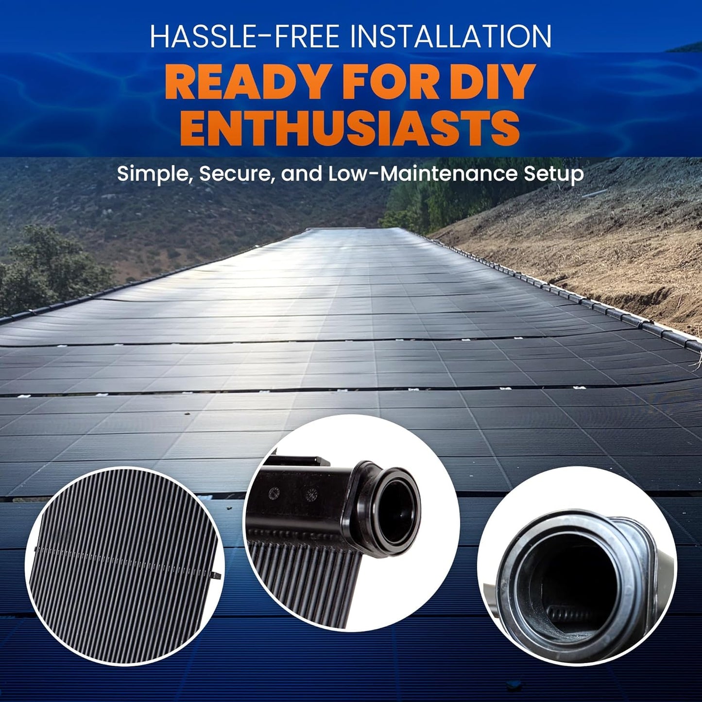 Industrial Grade Solar Pool Heater DIY Kit - Superior High-Wind Strapless Mounting System & Maximum Freeze Resistance (4-4'x12.5' / 200 Square Feet)