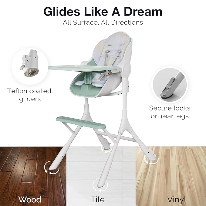 ORIBEL Cocoon Z High Chair & Seat Liner Combo | Convertible High Chair for Newborn to Toddler | Easy Move Gliders | Easy to Clean | Avocado Green