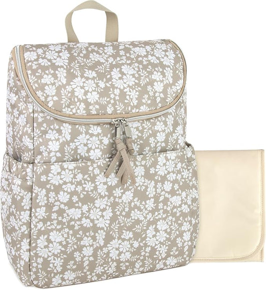 Multi-Function Floral Diaper Backpack and Travel Nappy Baby Bag with Changing Pad and Stroller Straps (Brown Bouquet)