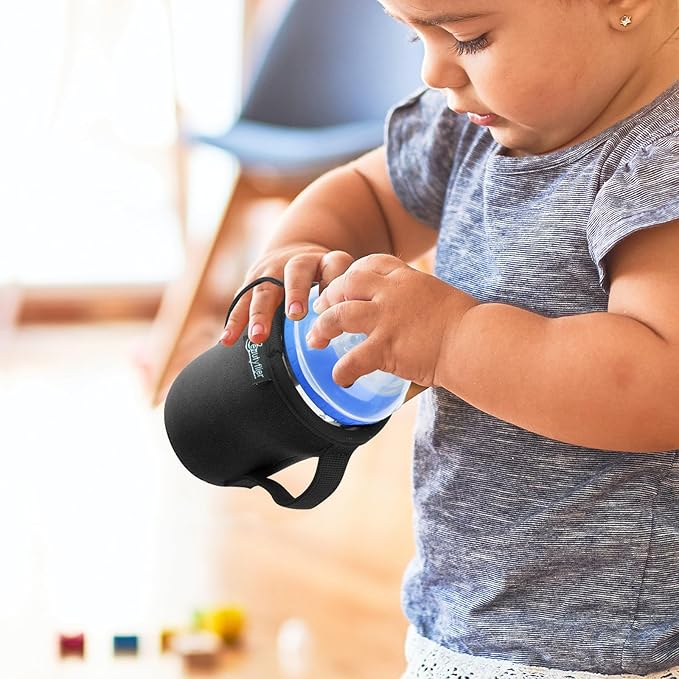 Beautyflier Glass Baby Bottle Sleeve Covers for 9oz Nature Baby Bottles with Dual Handle, 3.8mm Thicken Heat and Cold Retention Baby Bottle Sleeve (2 Black)