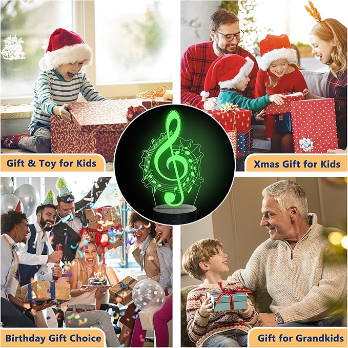 Music Note Gifts for Girls, 3D Illusion Lamp, 3D Music Night Light with 16 Colors Remote and Touch Control, Music Note Decor for Kids Room, Girls Birthday Gifts, FS-2810-9999