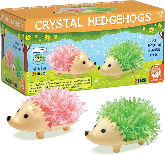 MindWare Crystal Growing Kits: Hedgehogs Bright Colors Set of 2 – Cute DIY Crystal Growing Kits for Kids & Teens – Funky mini Science Experiment in an 9pc kit – Crystals Grow in 24 Hours