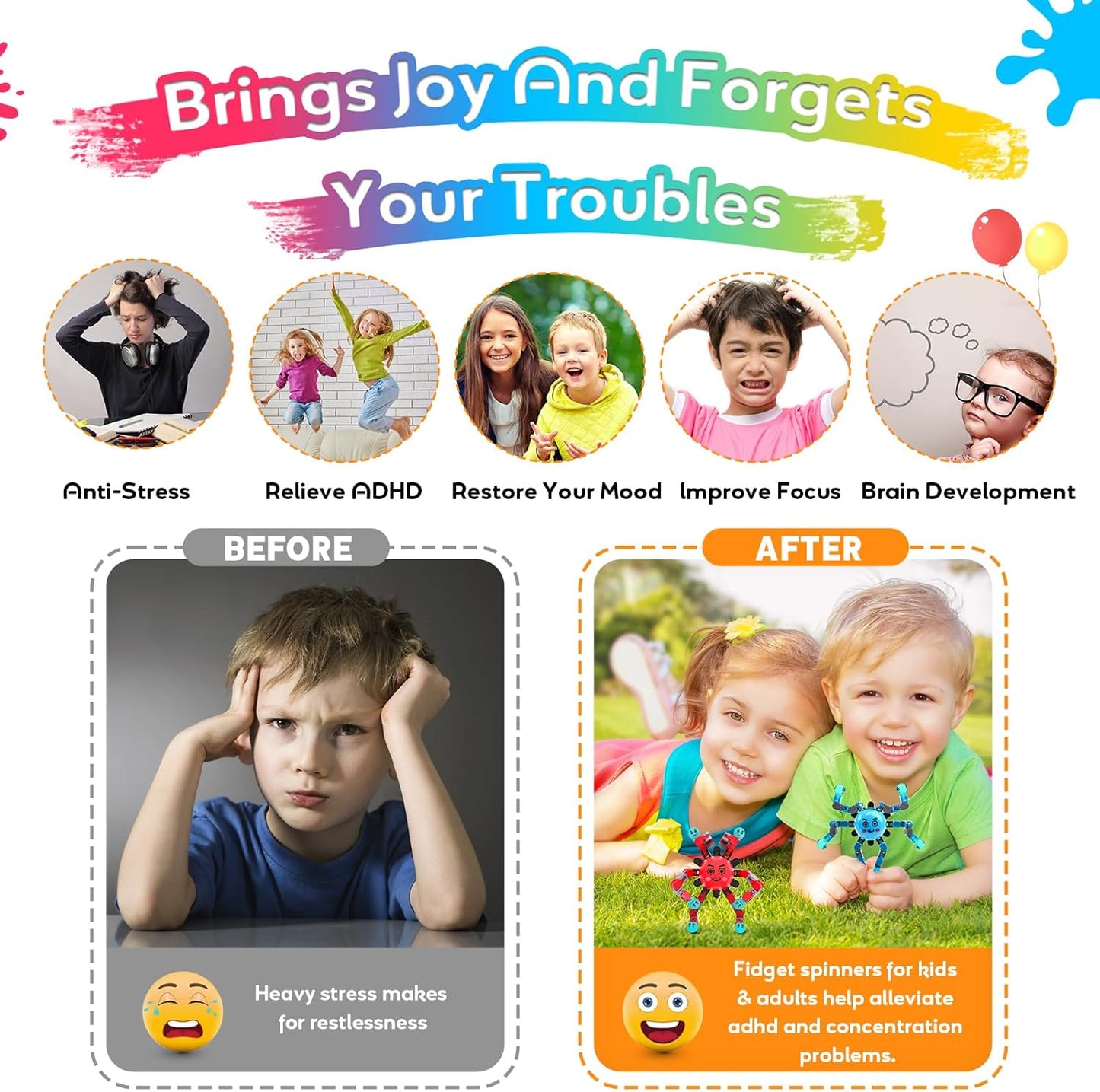 Transformable Fidget Spinner Toys for Kids & Adults,3 PCS Fidget Toys for Teens Anxiety,Sensory Toys for Autism ADHD Stress Relief,Gifts for Boys Girls Kids Fingertip Gyros Travel Toys