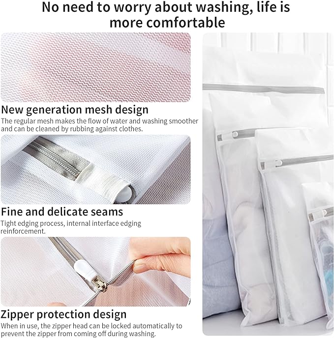 3 Pack Mesh Laundry Bags Medium by MDSXO- Fine Durable Lingerie Delicates Bag for Washing Machine for Socks, Bra, Mask,Underwear 12 * 16 inch [3 Pack]