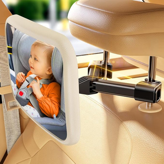 Baby Car Mirror for Baby Hook Clip Design Never Shake Baby Mirror for Car Seat Rear Facing Easy Install Crystal Clear View ShatterProof Crash Tested White