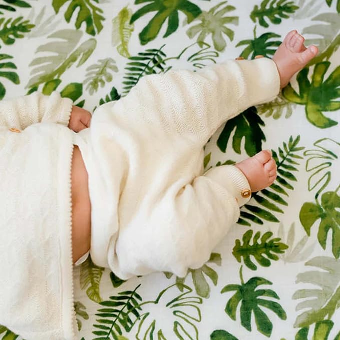 Little Unicorn Premium Crib Sheet | Breathable & Super-Soft Muslin Fabric (Tropical Leaf)