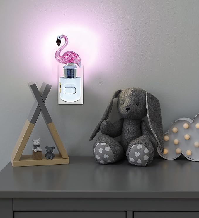 Cota Global Flamingo Night Light - Decorative Night Lights Plug Into Wall with Switch, Unique Handmade Glass LED Night Light For Kids and Adults, Light for Bedroom, Bathroom, Nursery, Hallway - 5 Inch
