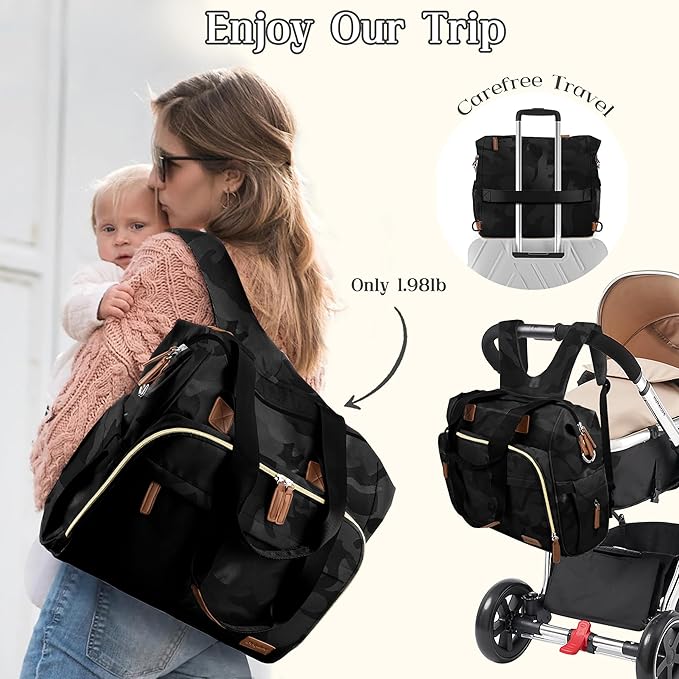 Diaper Bag Backpack, Mommy Travel Diaper Bag Tote with Shoulder Strap, Hospital Bag, Weekender Baby Bag for Mom