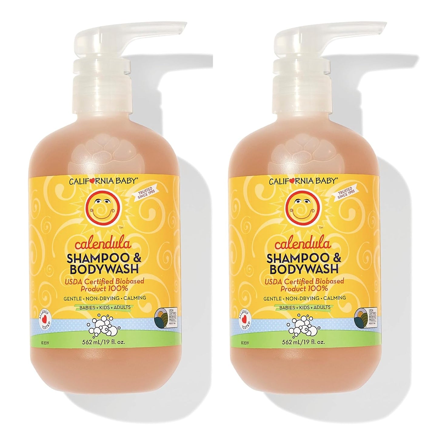 California Baby Calendula Shampoo and Body Wash | 100% Plant-Based | Allergy Friendly | Soothing Baby Soap and Toddler Shampoo for Dry, Sensitive Skin | 19 oz. (2-pack)