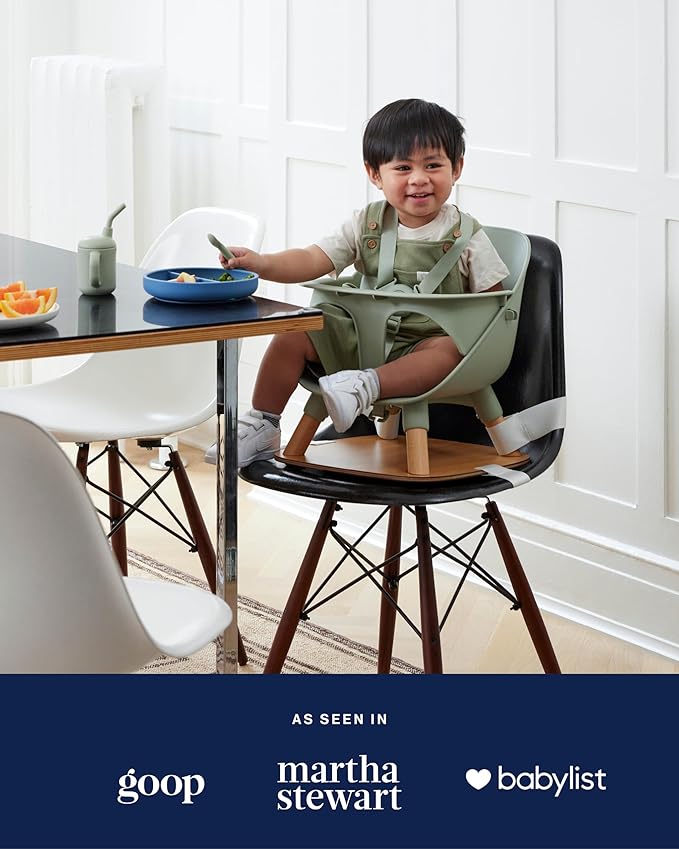 Lalo The Booster Seat for Babies & Toddlers, Children's Booster Seat, Easy to Clean Five-Point Safety Harness & Durable Non-Toxic Plastic Seat & Belly Bar - Grapefruit