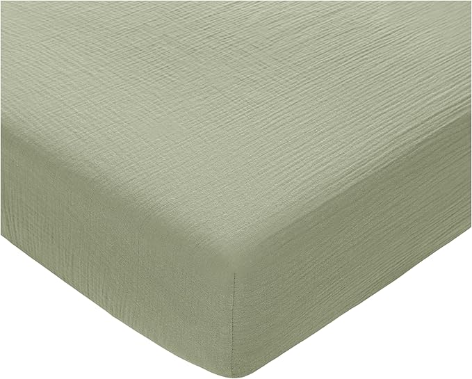 Comfy Cubs 100% Muslin Cotton Fitted Crib Sheet - Soft, Standard & Breathable Crib Sheets for Toddler Mattress - Snug Fit, Secure Elastic with Beautiful Packaging for Boys & Girls - Sage