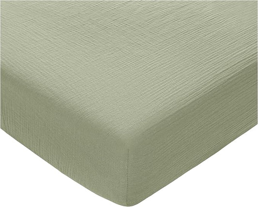 Comfy Cubs 100% Muslin Cotton Fitted Crib Sheet - Soft, Standard & Breathable Crib Sheets for Toddler Mattress - Snug Fit, Secure Elastic with Beautiful Packaging for Boys & Girls - Sage