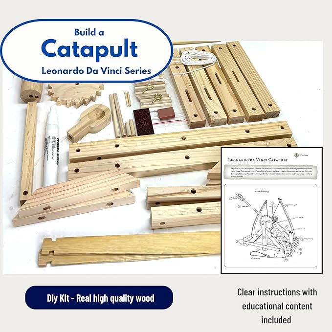 Pathfinders STEM Kits – Leonardo da Vinci Catapult kit | Trebuchet Science Kits for Kids Age 12-14 | Toys for Ages 8-13 Physics Toys | Kids Engineering kit | Learning Resource | Engineering