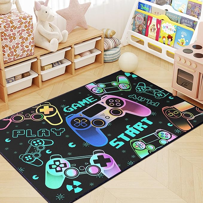Play Gaming Rug for Bedroom Gamer Mat Gamepad for Boys Room 2x3 for Playroom Decor Washable