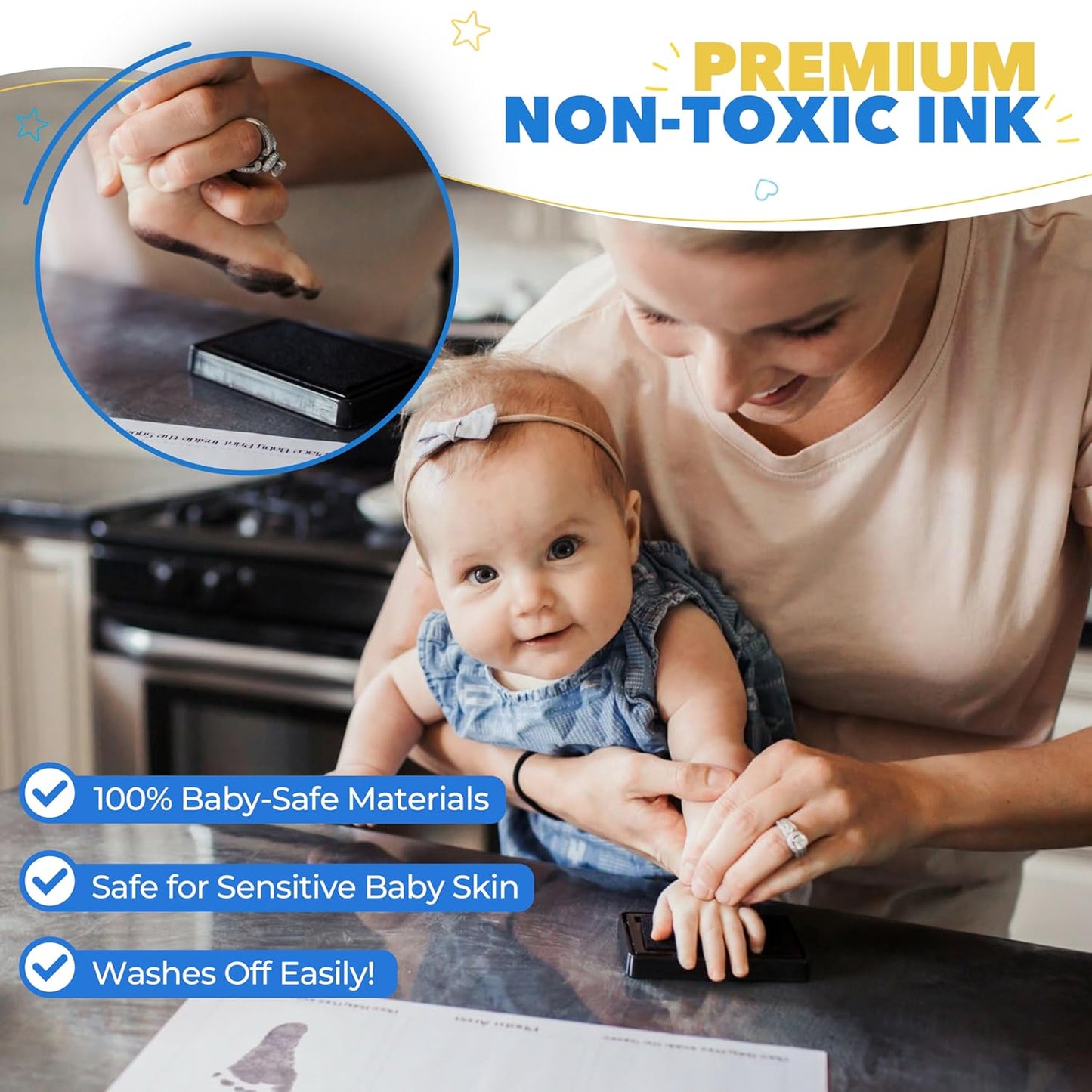 Bubzi Co Baby Handprint Kit & Footprint Photo Frame for Newborn Girls and Boys, Unique Baby Shower Gifts Set for Registry, Memorable Keepsake Decorations for Room Wall or Nursery Decor (Cool Gray)