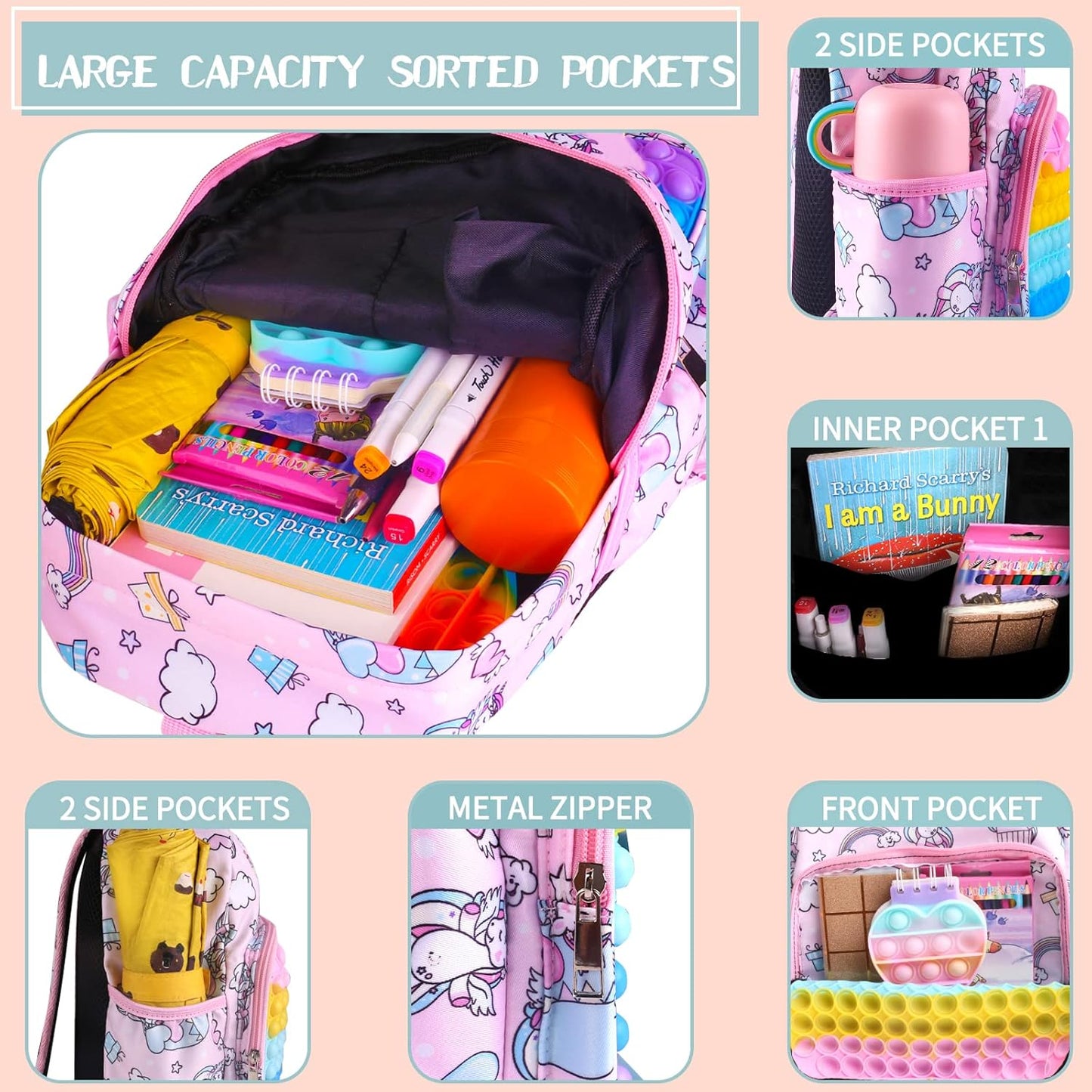 Aucma 2 Pack Pop Purse for Girls Toys Wallet Backpack Crossbody Bag Kid Birthday Valentines Gift 2022 Stocking Stuffers Christmas Xmas Stuff