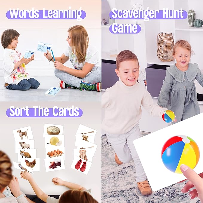 140 Noun Picture-Word Cards, Picture Flashcards Language Builder Visual Aid Speech Development Tool for Autism, ESL Teaching Materials for Adults, Non-Verbal Children Vocabulary Builder for Toddlers