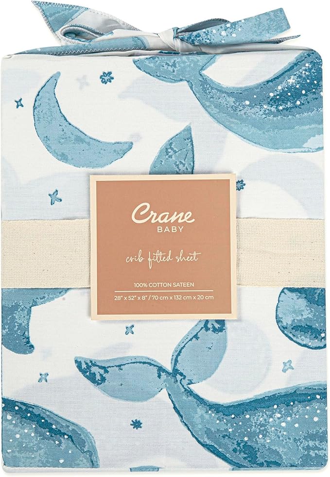 Crane Baby Ocean Crib Sheet, 100% Cotton Fitted Sheet, 28" x 52", Crib Sheets for Boys, Toddler Bed Sheets, Ocean Nursery Decor