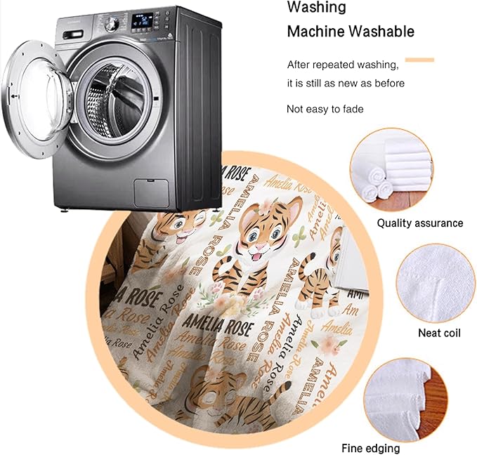 Personalized Baby Blanket for Girls Boys Kids Tiger Custom Baby Blanket with Name Throw Birthday Gift for Toddlers Infants Shower Newborns Nursery Stroller Crib Bed Decor