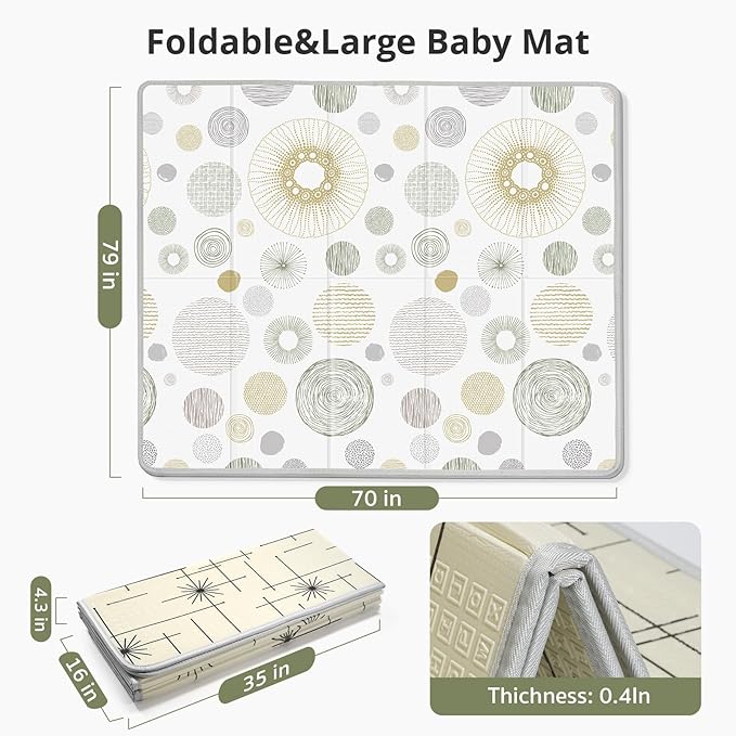 Baby Play Mat 79x71, Extra Large Baby Mat for Floor, Foldable Play XPE Foam Mat, Reversible Crawling Mat for Baby, Waterproof, Safe & Thick Playmats for Babies and Toddlers, Indoor & Outdoor Use