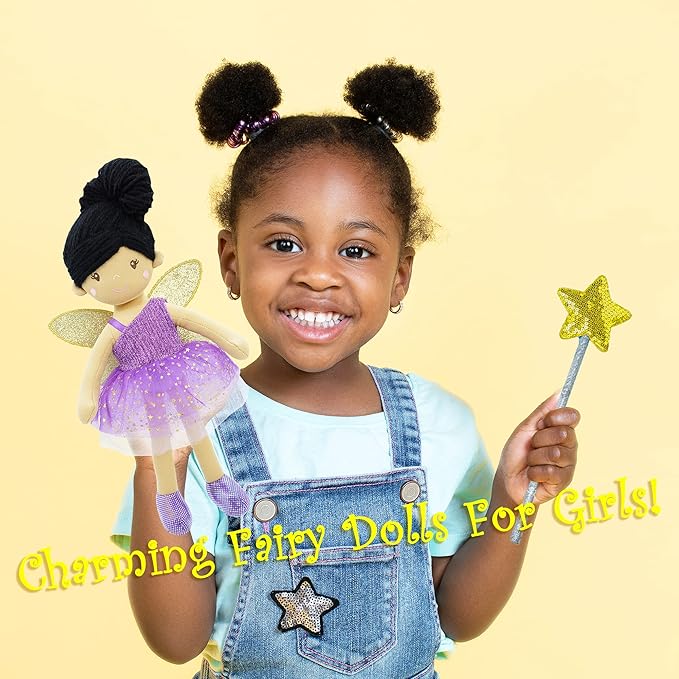 June Garden 12" Enchanted Garden Fairy Doll Violet - Plush Stuffed Soft Doll Girl Gift - Purple Outfit and Wings