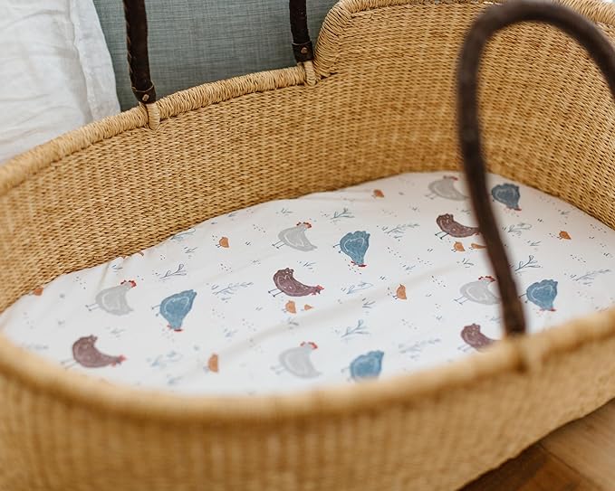 Baby Bassinet Sheets for Boy, Girl (Farm Animals) 2-Pack - Fitted Bedside Bassinet Sheets - Buttery Soft Cotton Blend for Standard Mattress Pad - Compatible with Halo BassiNest