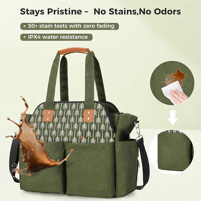 Lekebaby Diaper Bag Tote, Large Diaper Bags Waterproof,Large Mommy Bag Tote Bag Handbag Pink Travel, Black and Beige