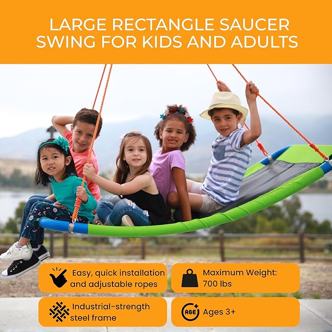 PLATPORTS Platform Swing - Large Rectangle Saucer Swing for Kids and Adults