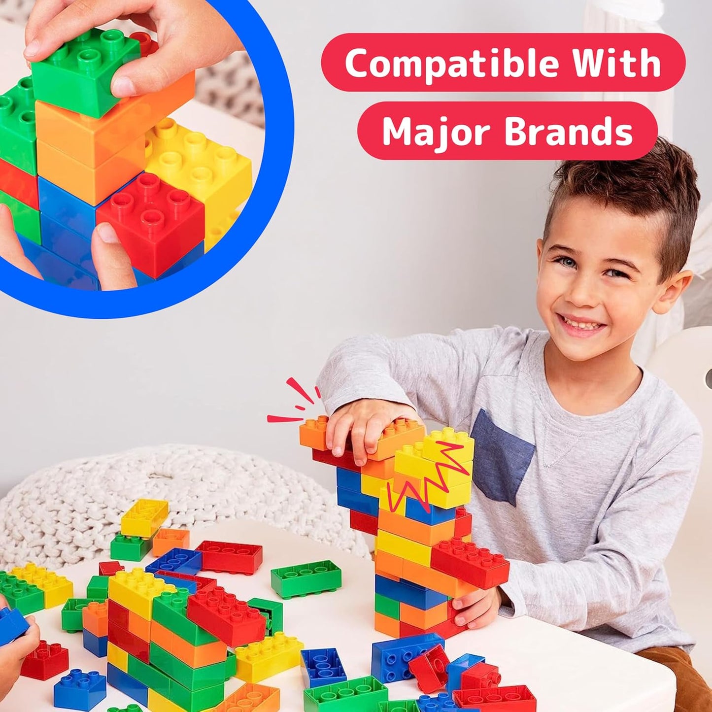 PREXTEX 150-Piece Building Blocks Set for Kids - 5-Color Building Bricks for Toddler Development, Creativity, and Motor Skills - Toys for Boys and Girls - Compatible with Major Brands