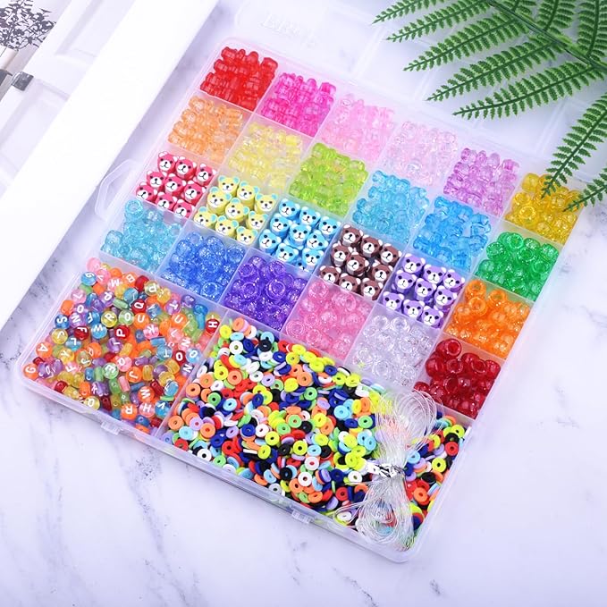 2480pcs Acrylic Bear Polymer Clay Beads Charms for Bracelets Making Kit Cute Fun Charms Beads Friendship Bracelet Making DIY Arts Crafts Birthday Gifts Toys for Kids Girls