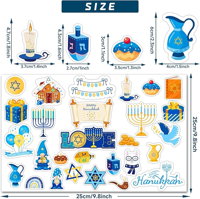 MARFOREVER 25 Pieces Hanukkah Window Gel Clings, Reusable Thick Chanukah Window Clings Decals for Chanukah Theme Party Favors Classroom School Office Wall Glass Decoration