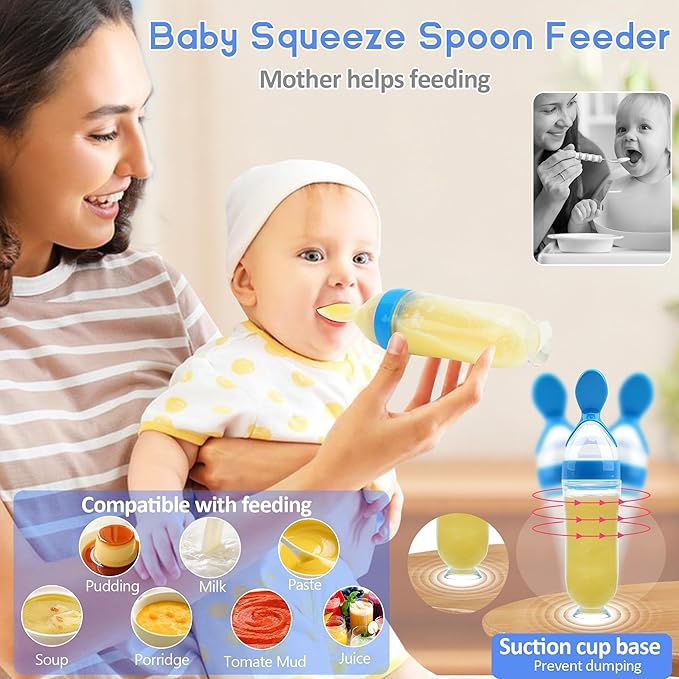 WAJIAYON Baby Fruit Feeder Pacifier - 6 Pack | 2 Infant Food Pacifier & 2 Baby Food Dispensing Spoon | Fresh Fruit Teethers for Babies | Silicone Feeder Babies,Infant Teething Feeders (Blue)