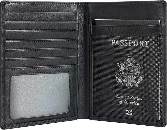 Polare Luxury RFID Blocking Leather Passport Holder Travel Wallet For Men and Women (Carbon Black)
