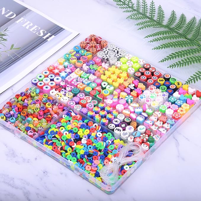 2480pcs Polymer Clay Beads Charms for Bracelets Making Kit Cute Fun Charms Beads Friendship Bracelet Making DIY Arts Crafts Birthday Gifts Toys for Kids Girls Age 6-13