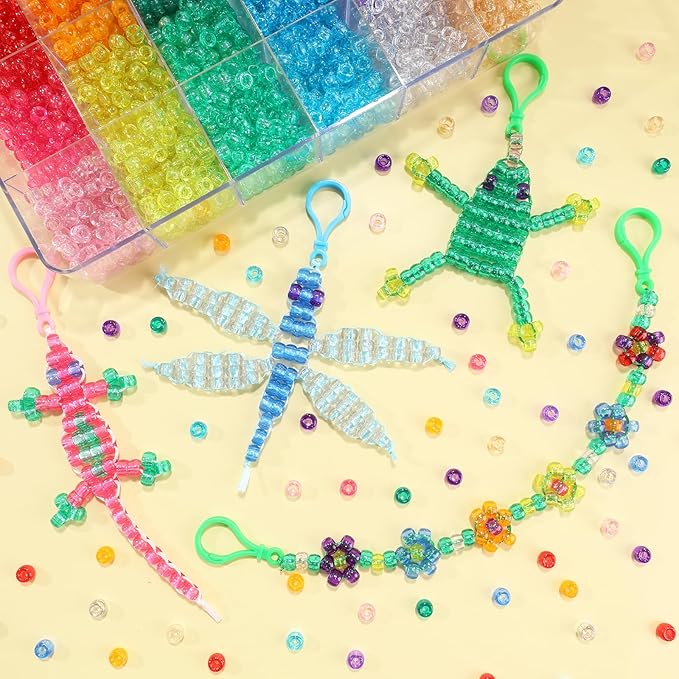 2600+pcs Pony Beads Kit Rainbow Glitter Plastic Beads Multicolor Pony Bead Bulk with Elastic String, Hair Bead for Braids DIY Crafts Jewelry Making Kit for Bracelets Necklaces