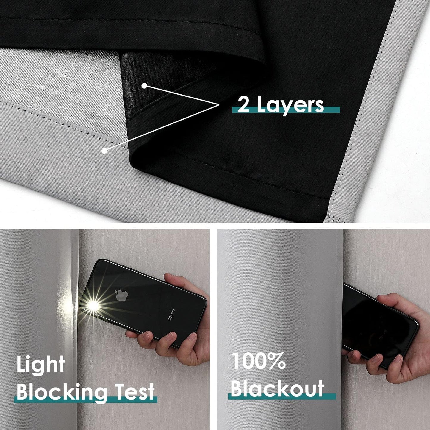 ChrisDowa 100% Blackout Curtains 108 inch Long for Bedroom with Black Liner, 2 Thick Layers Total Blackout Thermal Insulated Grommet Window Curtains 2 Panels Set (Light Grey, 52 x 108 Inch)