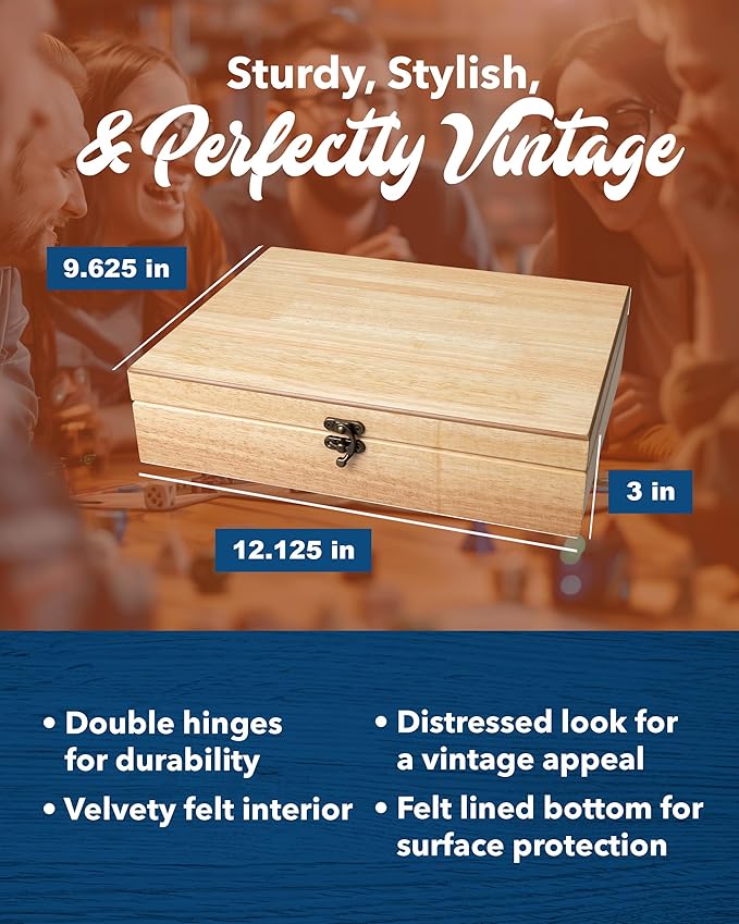 WE Games Old World Wooden Box with Brass Latch – Vintage-Style Wooden Keepsake Box for Jewelry & Trinket Storage, Natural Wood Finish