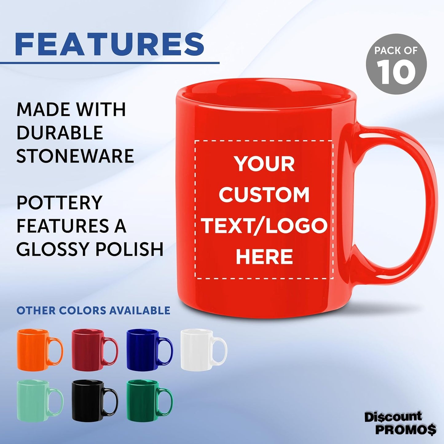 Custom Ceramic Coffee Mugs 11 oz. Set of 10, Personalized Bulk Pack - Coffee cup set, Iced coffee cup, Gaming mug - Red